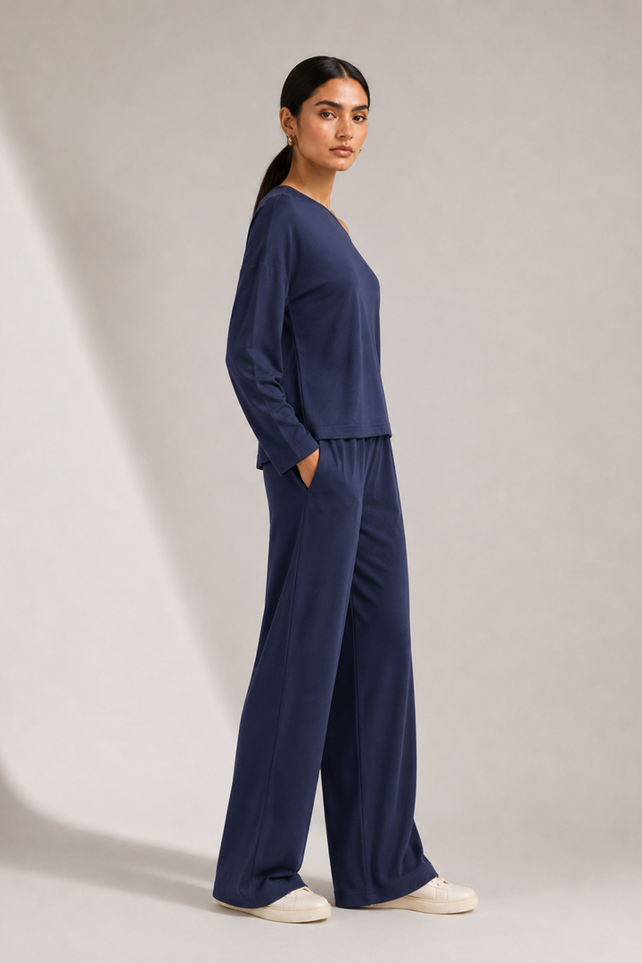 Cotton Comfort Jersey Blue Flared Pants