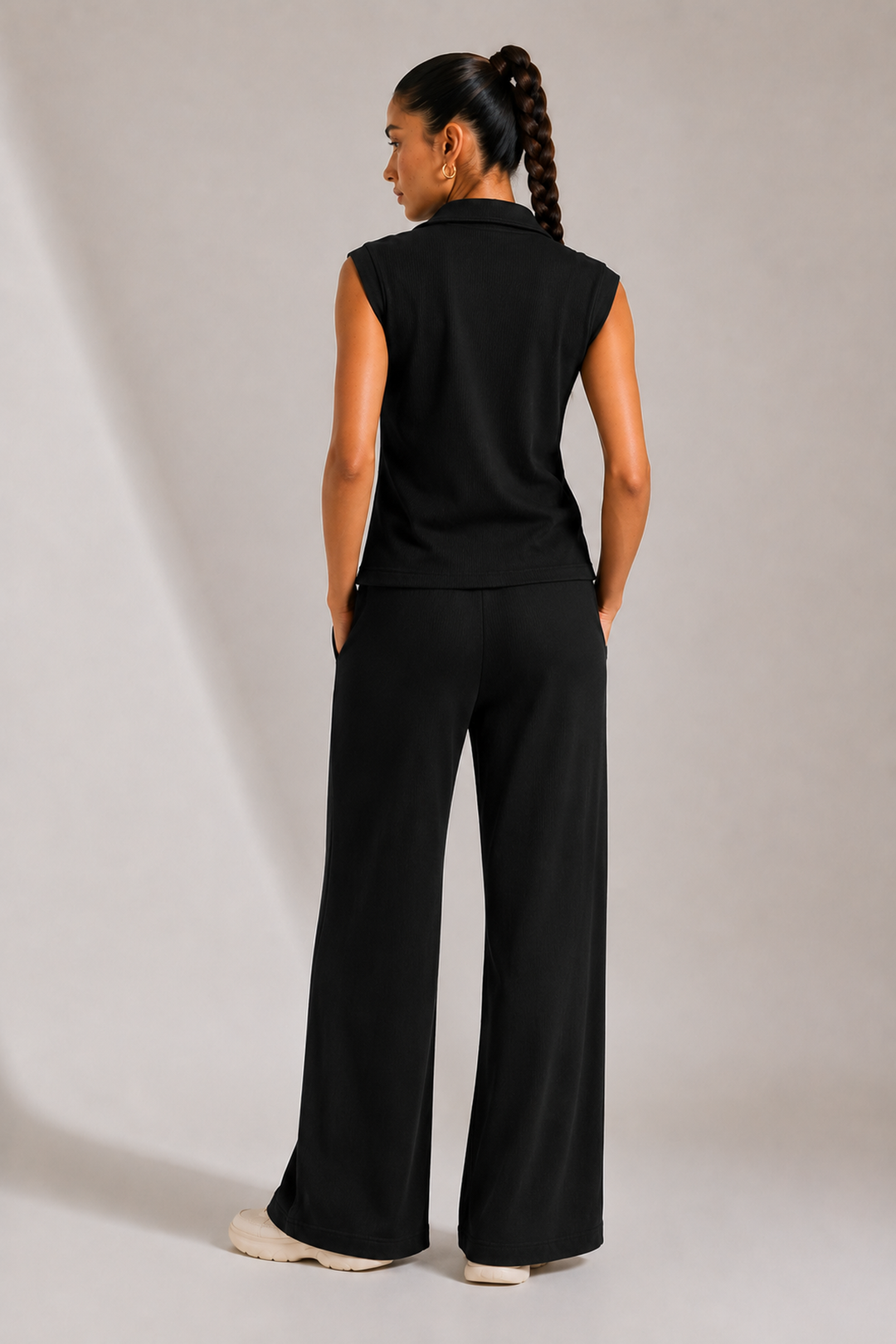 AirTouch Rib Zip Up Black Lounge Set