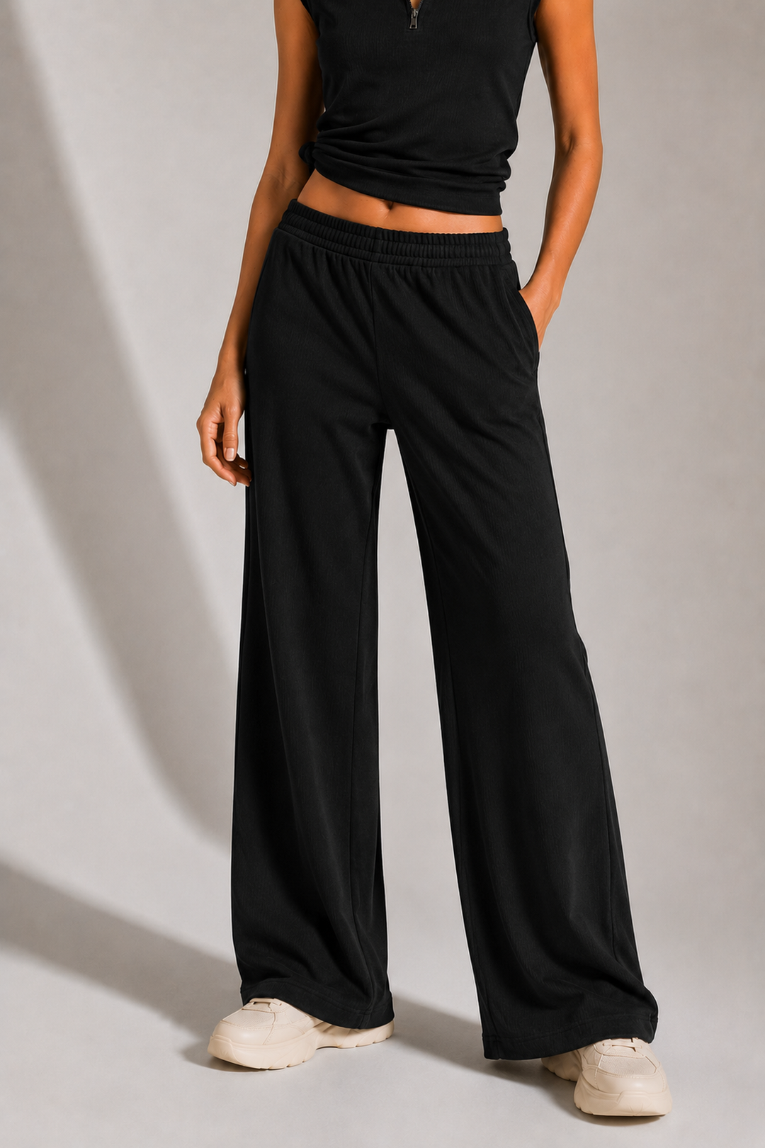 AirTouch Rib Zip Up Black Lounge Set