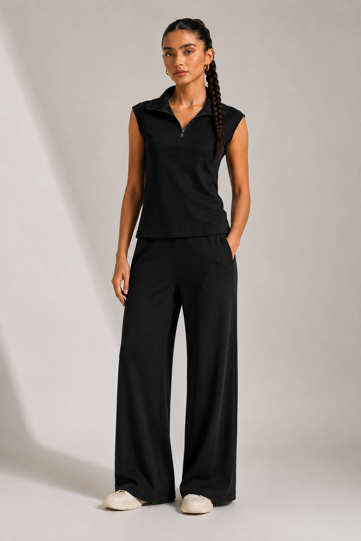 AirTouch Rib Zip Up Black Lounge Set