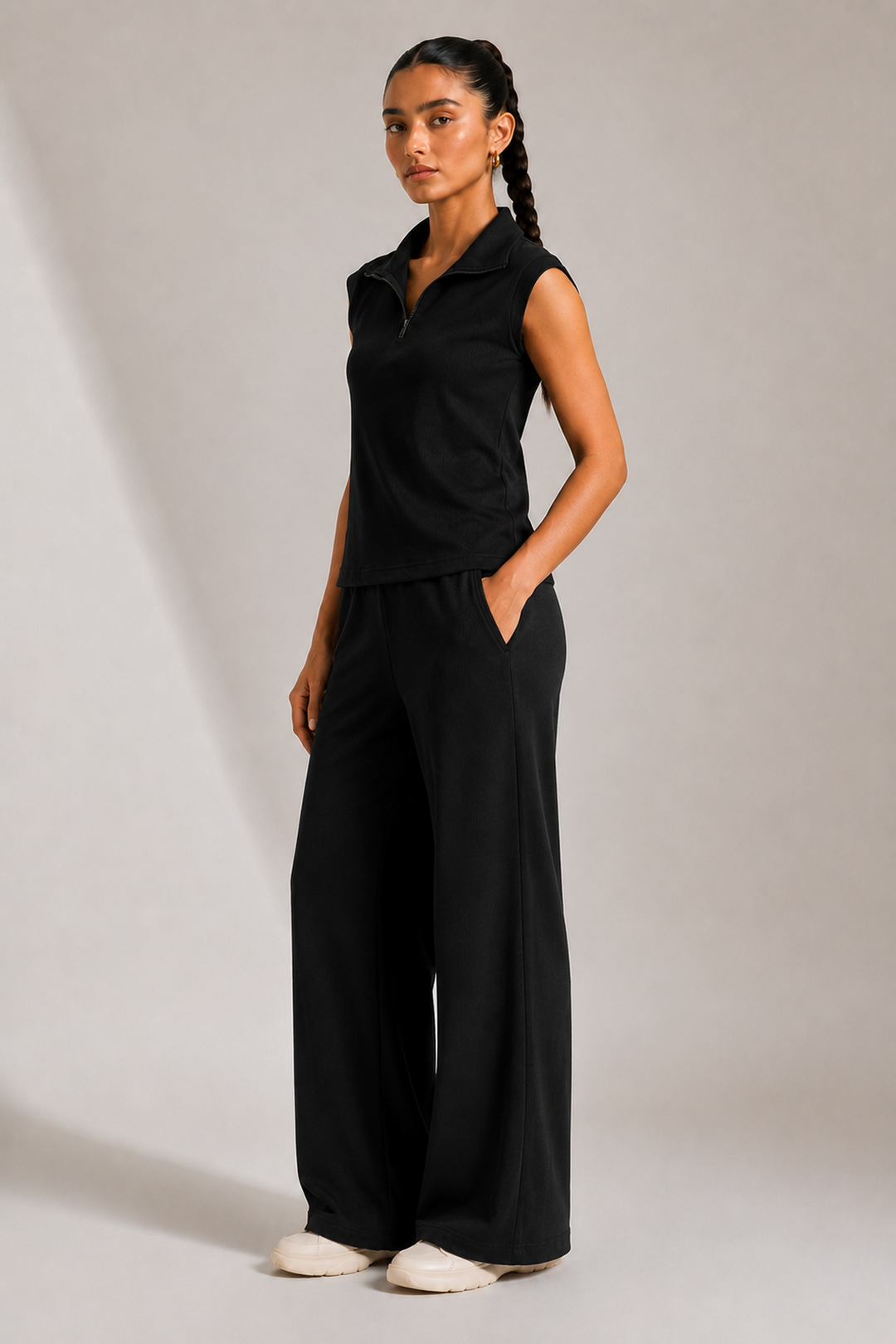 AirTouch Rib Zip Up Black Lounge Set