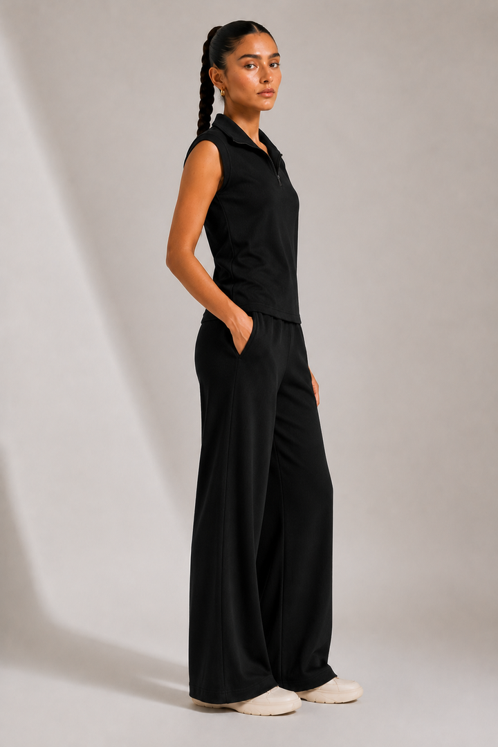 AirTouch Rib Zip Up Black Lounge Set