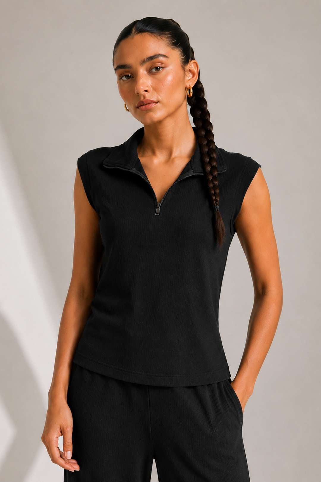 AirTouch Rib Zip Up Black Lounge Set