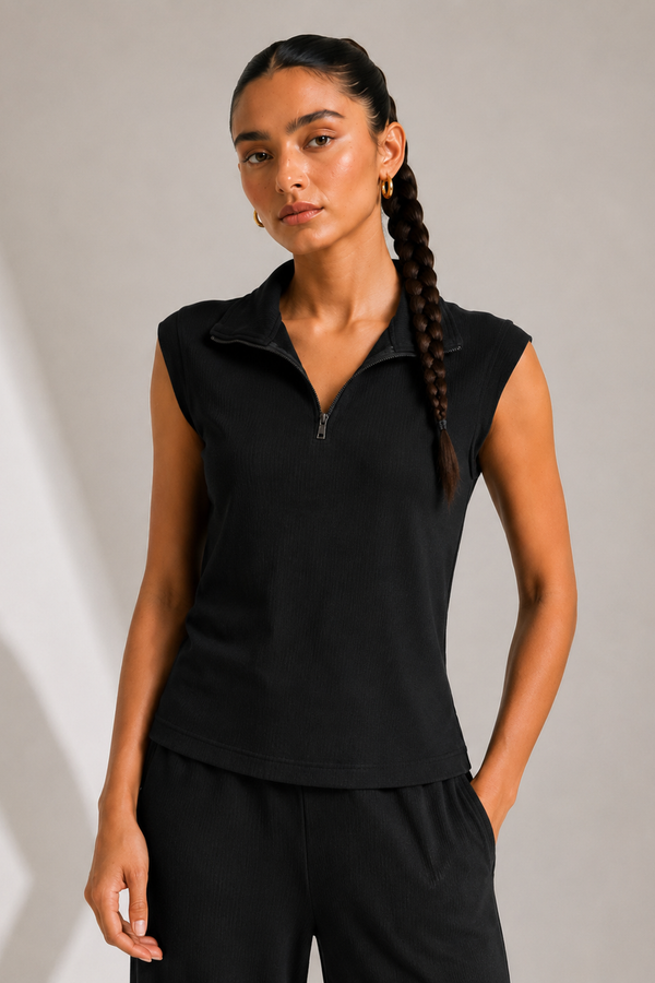 AirTouch Rib Zip Up Black Lounge Set