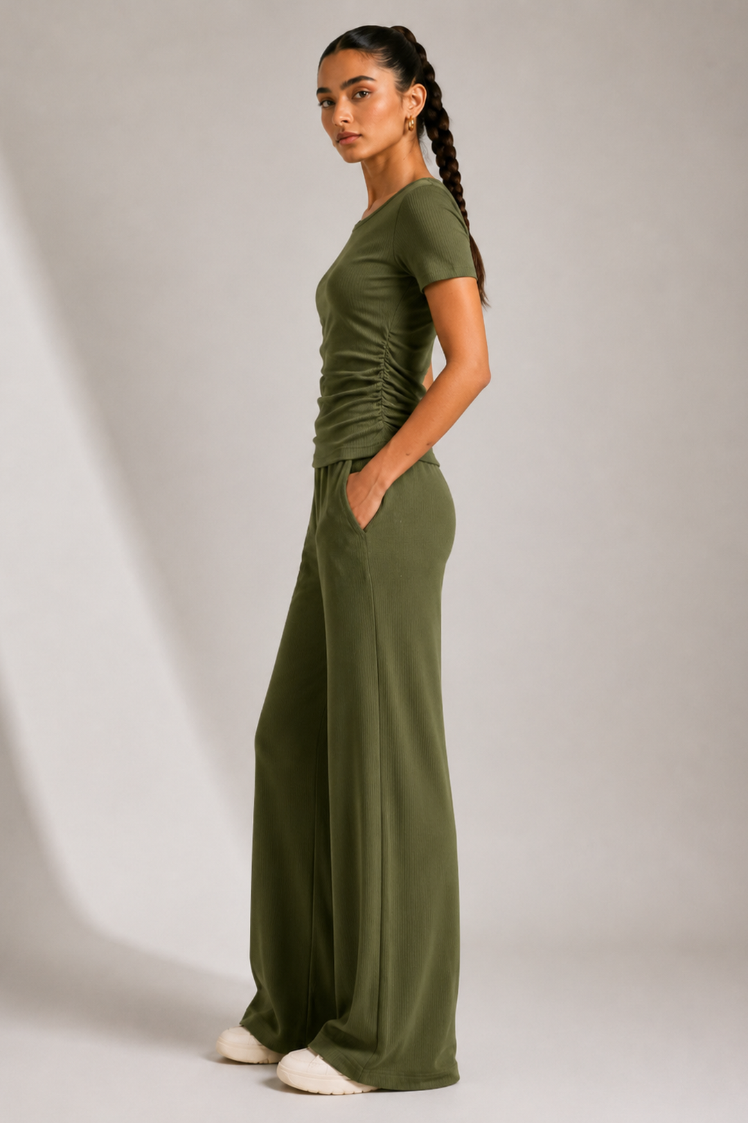 AirLuxe Rib™ Olive Mmist Side Ruched Top