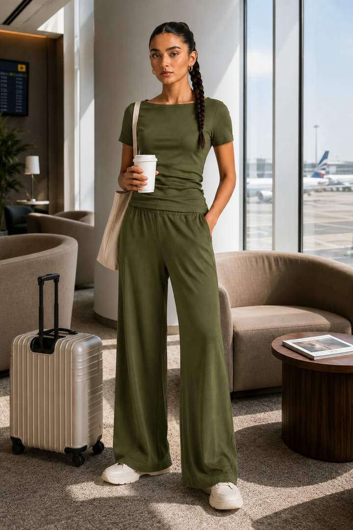 AirLuxe Rib™ Olive Mmist Side Ruched Top