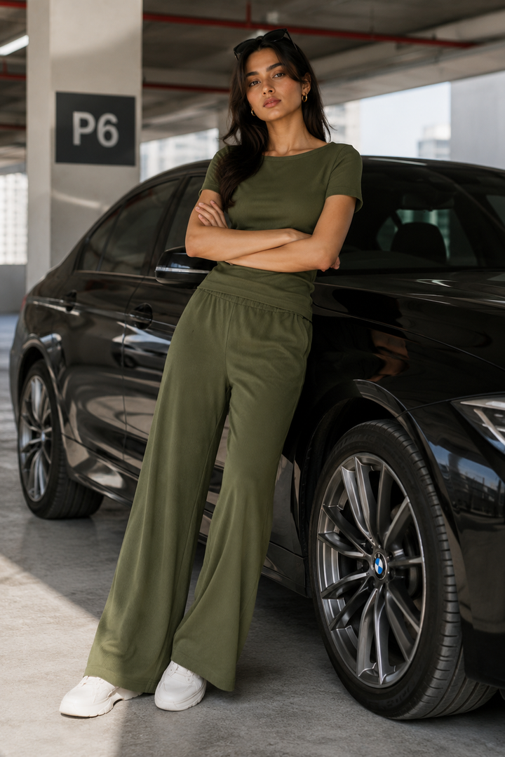 AirLuxe Rib™ Olive Mmist Side Ruched Top