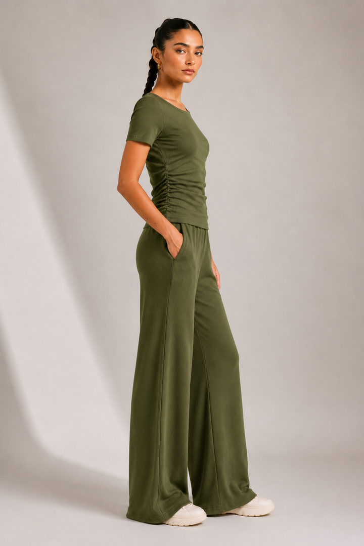 AirLuxe Rib™ Olive Mmist Side Ruched Top