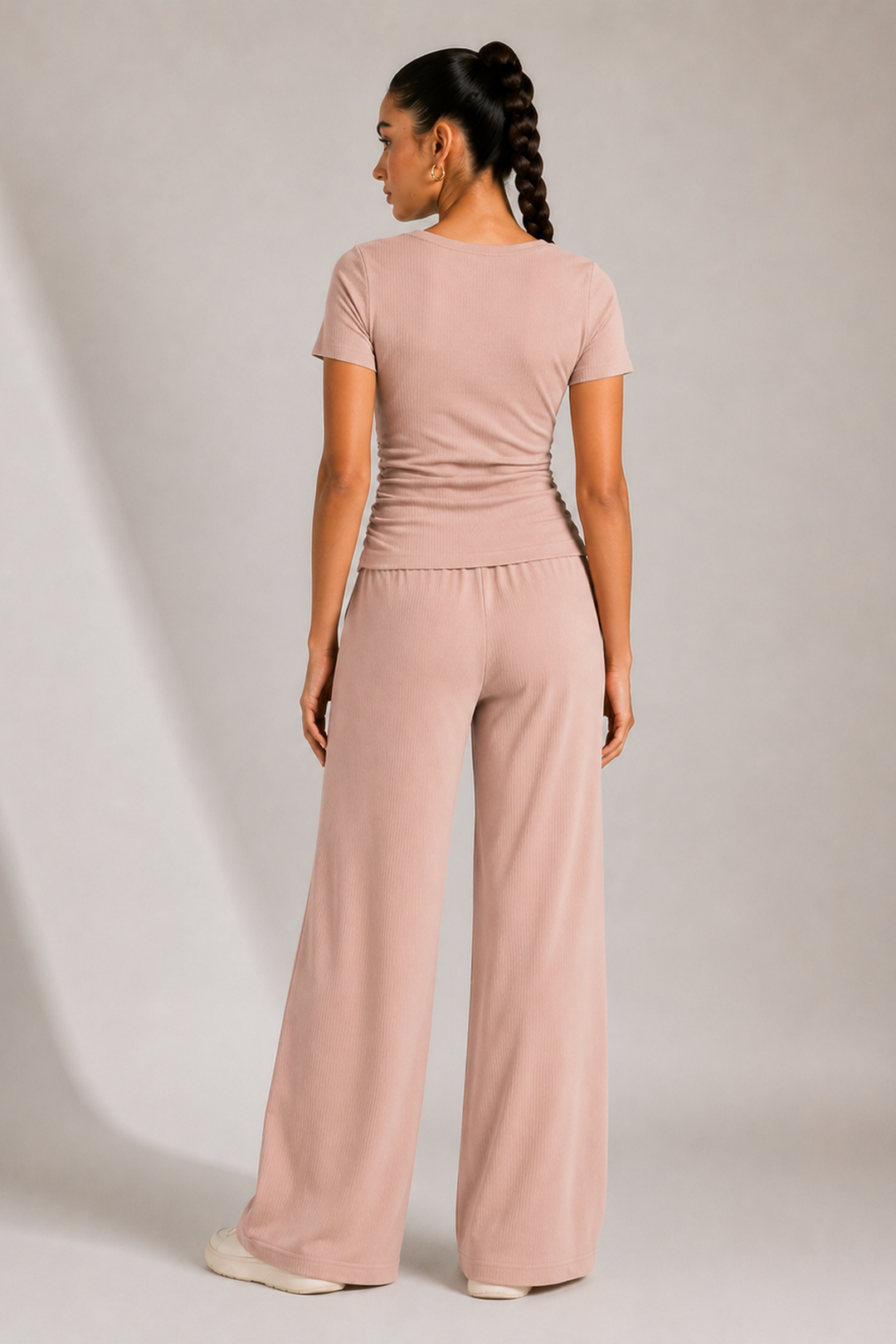 AirLuxe Rib™ Petal Blush Fluid Wide Leg Pants