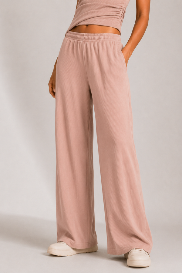 AirLuxe Rib™ Petal Blush Fluid Wide Leg Pants