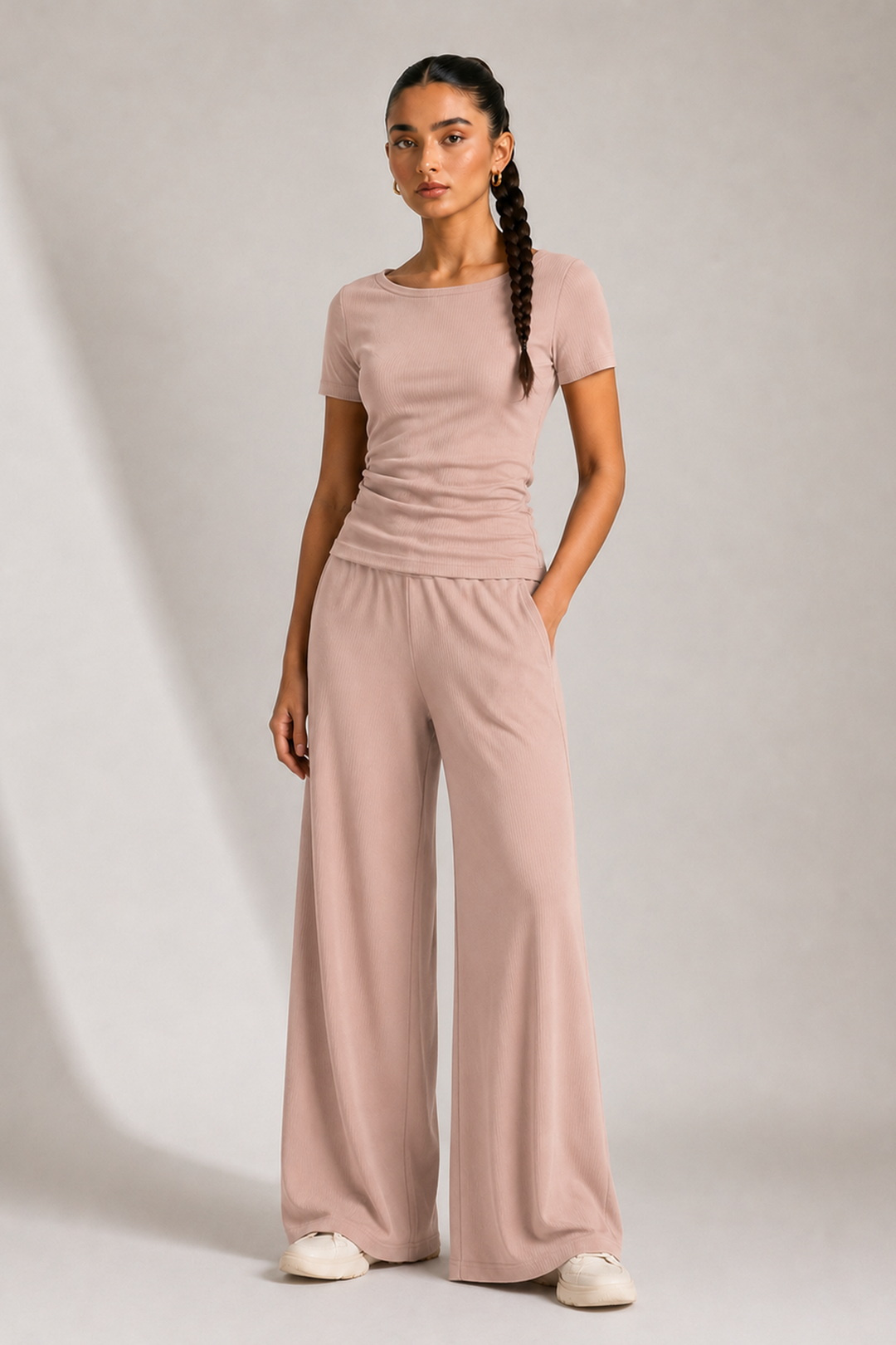 AirLuxe Rib™ Petal Blush Fluid Wide Leg Pants