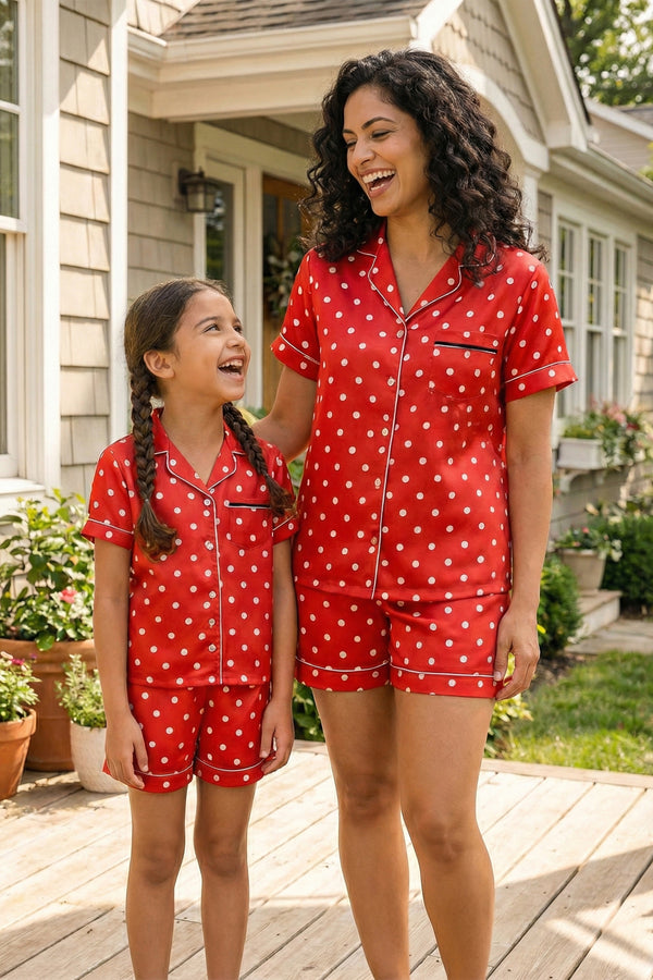 Mom & Me - Poppy Polka Collared Short Set in Japan Satin