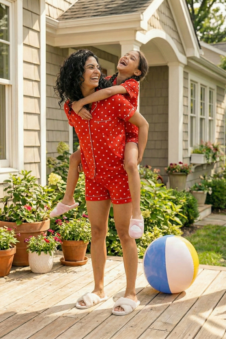 POPPY POLKA MOM AND ME COLLARD SHORT SET IN JAPAN SATIN