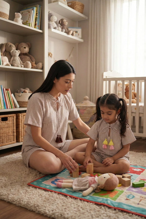 Mom & Me - Urban Breeze Mocha Stripe Short Set