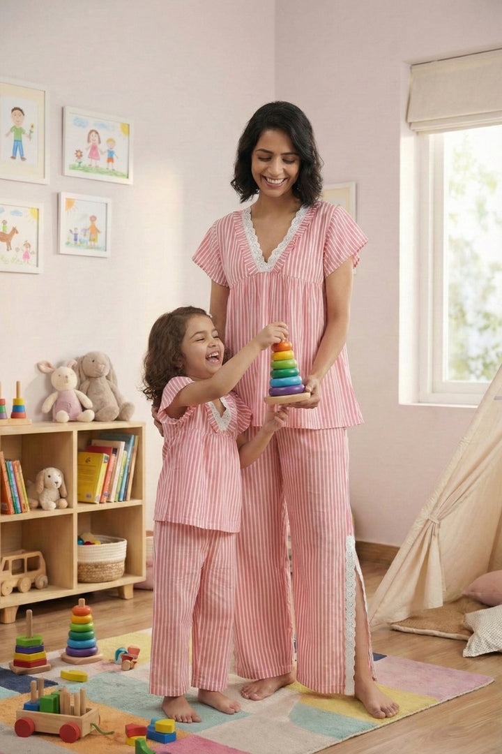 Everyday Elegance coral Stripe  mom and me sleep Set