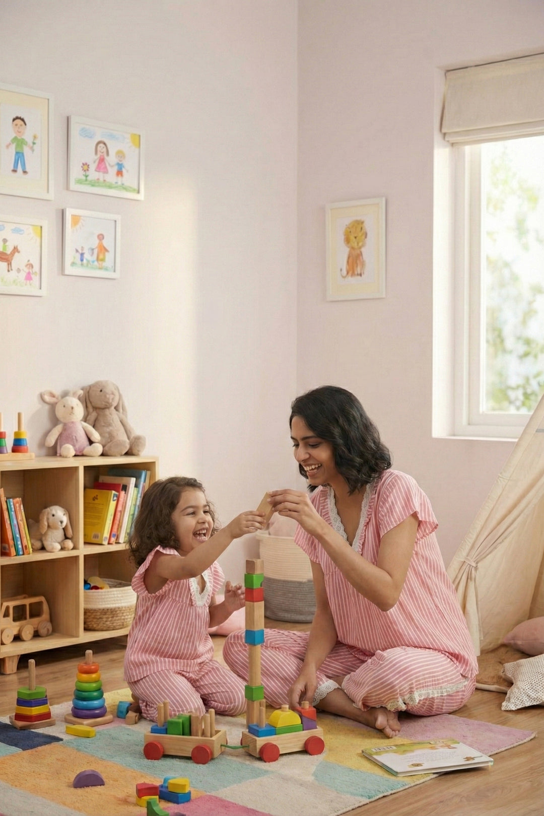 Everyday Elegance coral Stripe  mom and me sleep Set