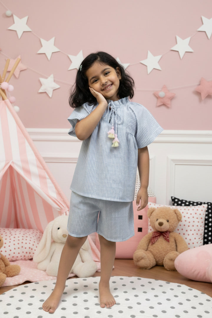 Urban Breeze Dusty Blue Stripe Kids Short Set