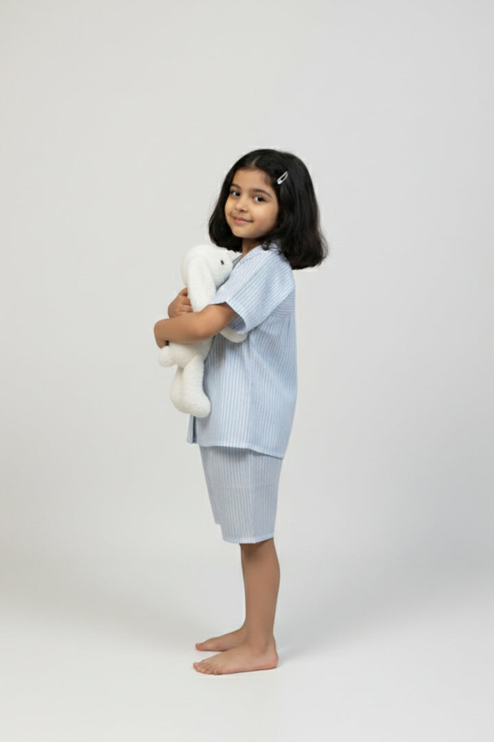 Urban Breeze Dusty Blue Stripe Kids Short Set