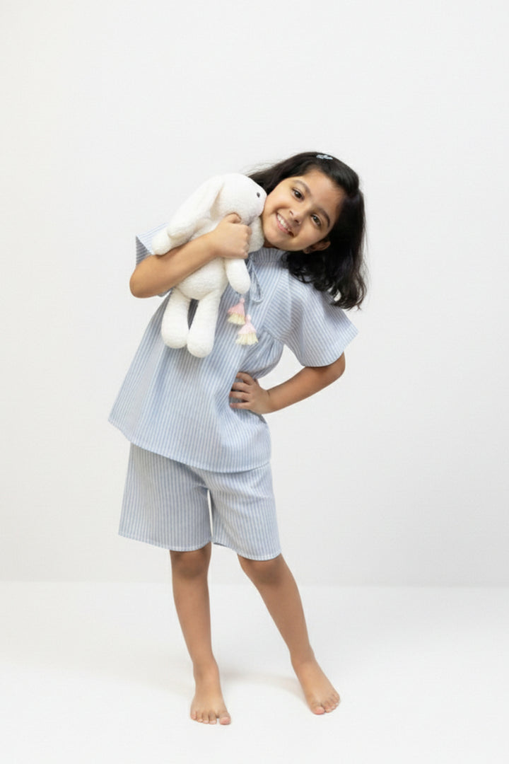 Urban Breeze Dusty Blue Stripe Kids Short Set