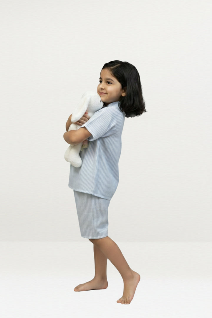 Urban Breeze Dusty Blue Stripe Kids Short Set