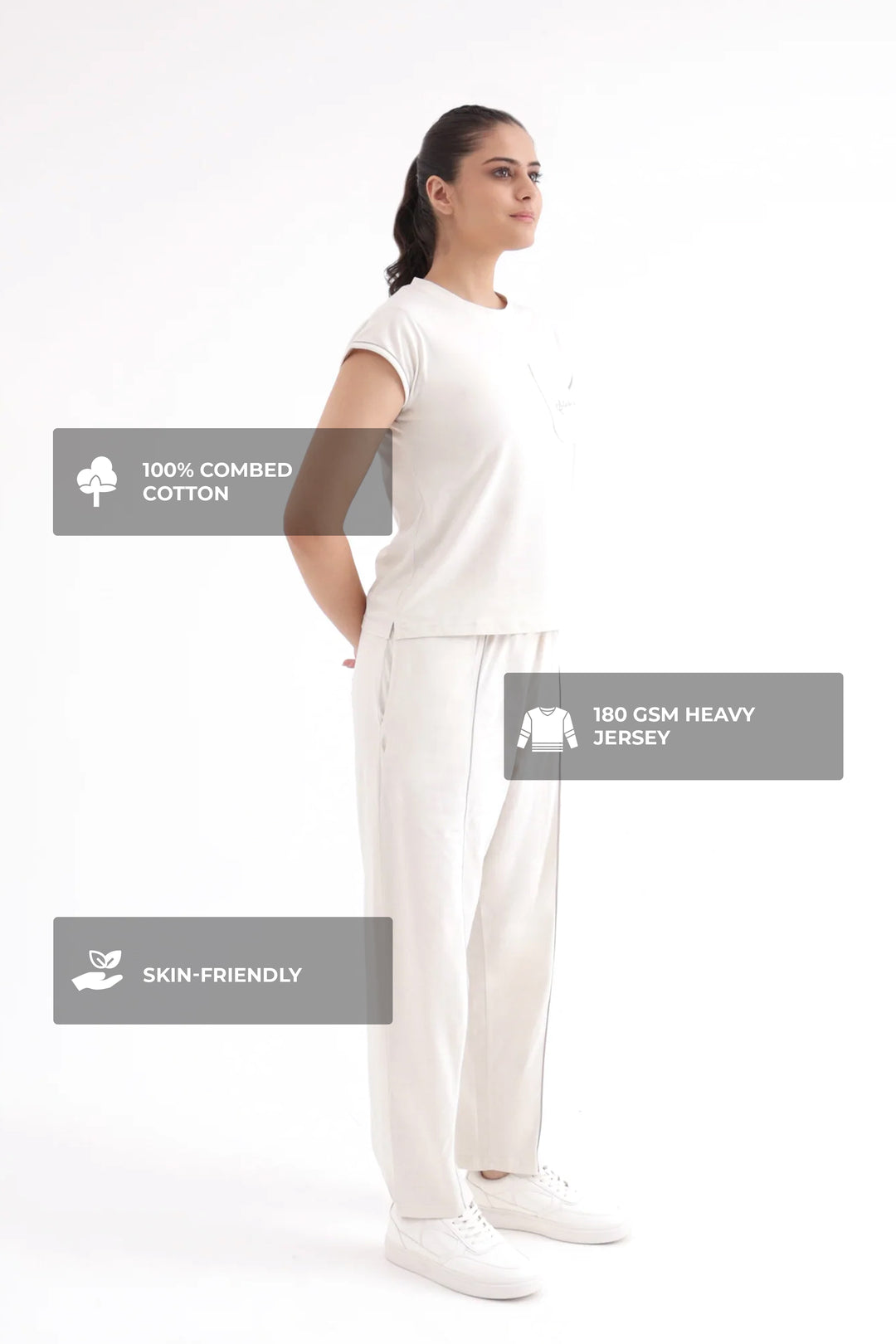 Slumber Jill Everyday Comfort White Onyx Cotton Jersey Coord Set