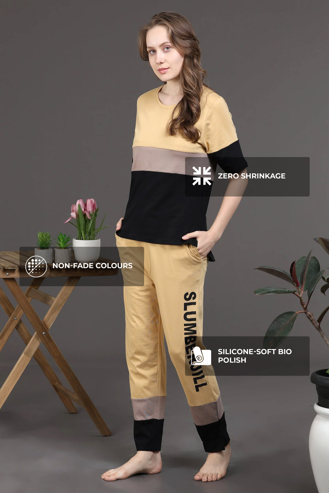 SLUMBER EVERYDAY SILVER SYMPHONY LOUNGE SET MADE OF COTTON