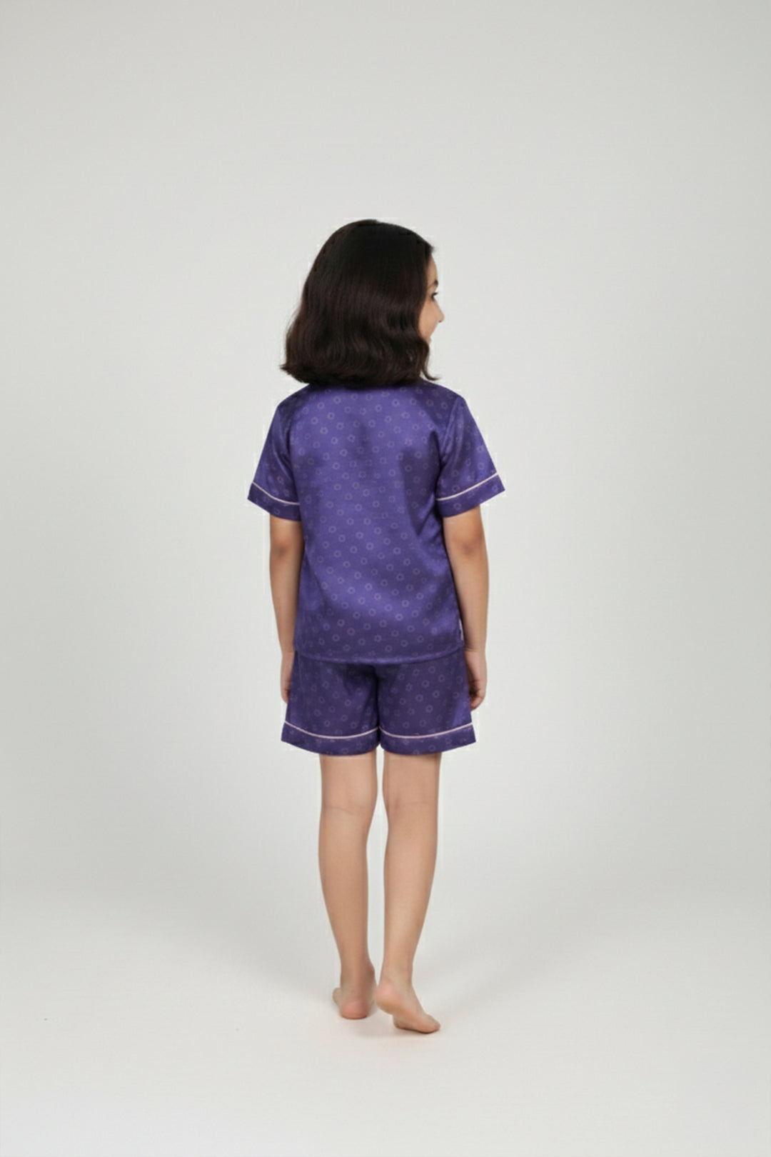 Lavender Love Kids Collared Short Set in Japan Satin