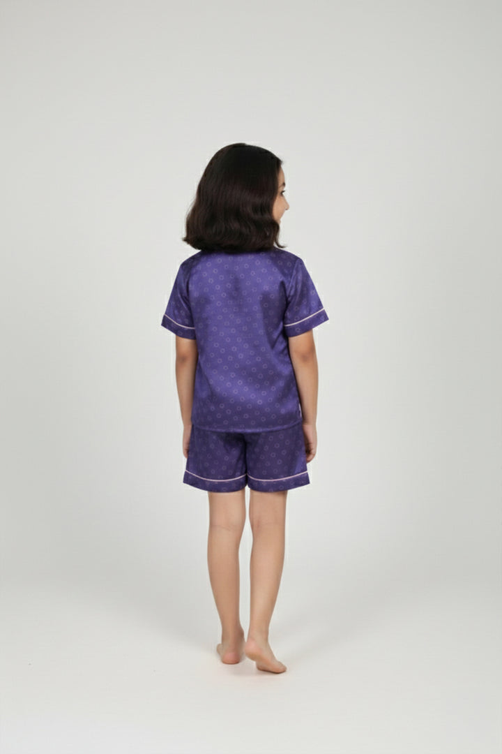Lavender Love Kids Collared Short Set in Japan Satin