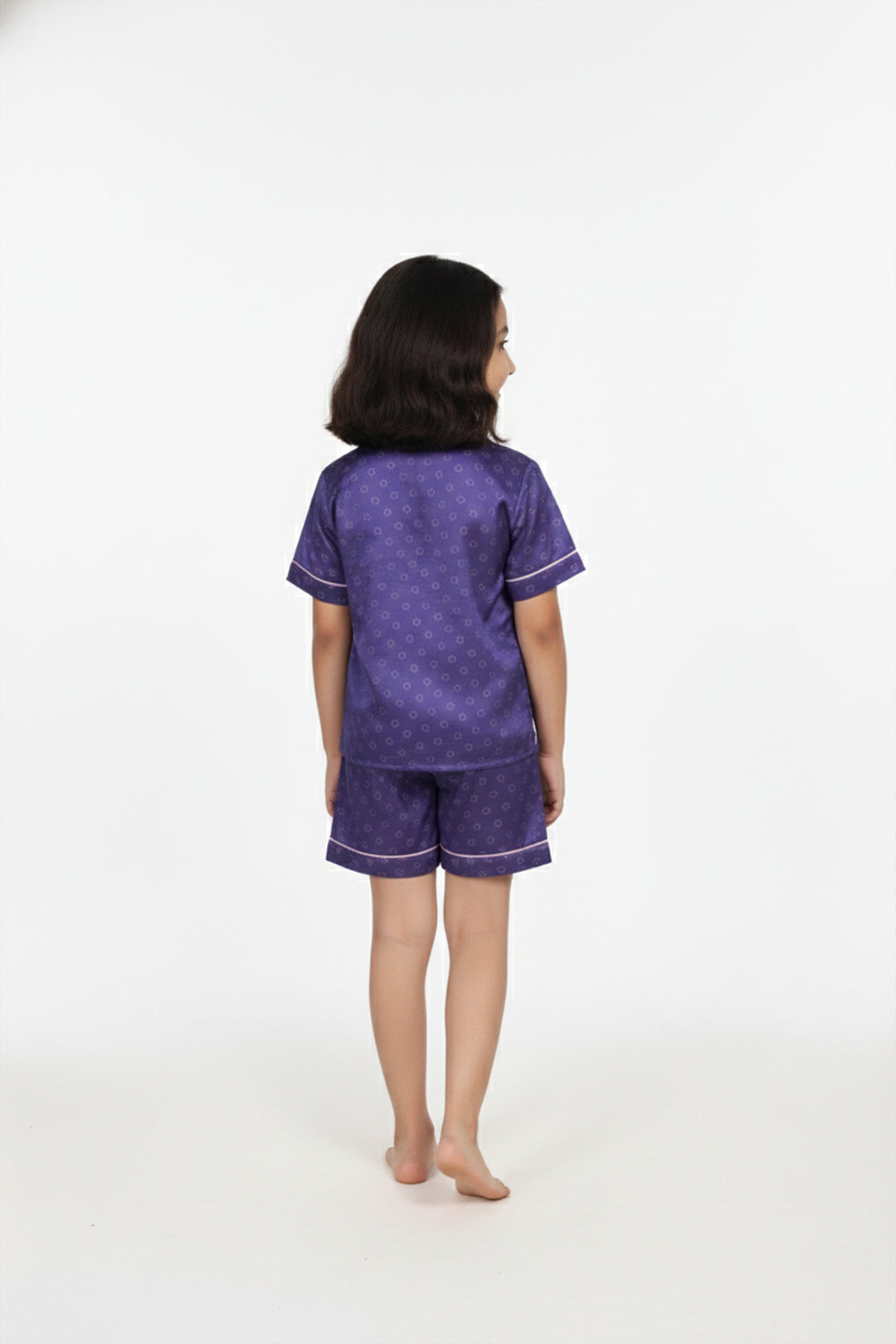 Lavender Love Kids Collared Short Set in Japan Satin