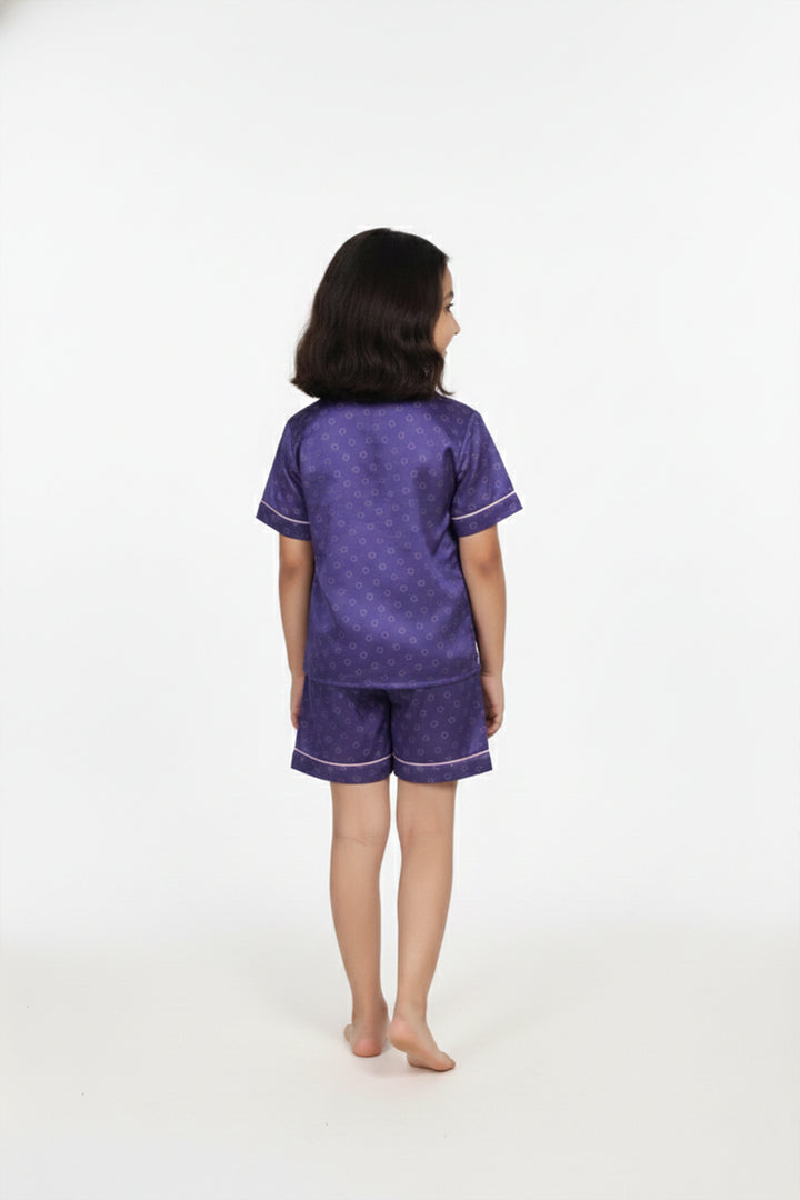 Lavender Love Kids Collared Short Set in Japan Satin