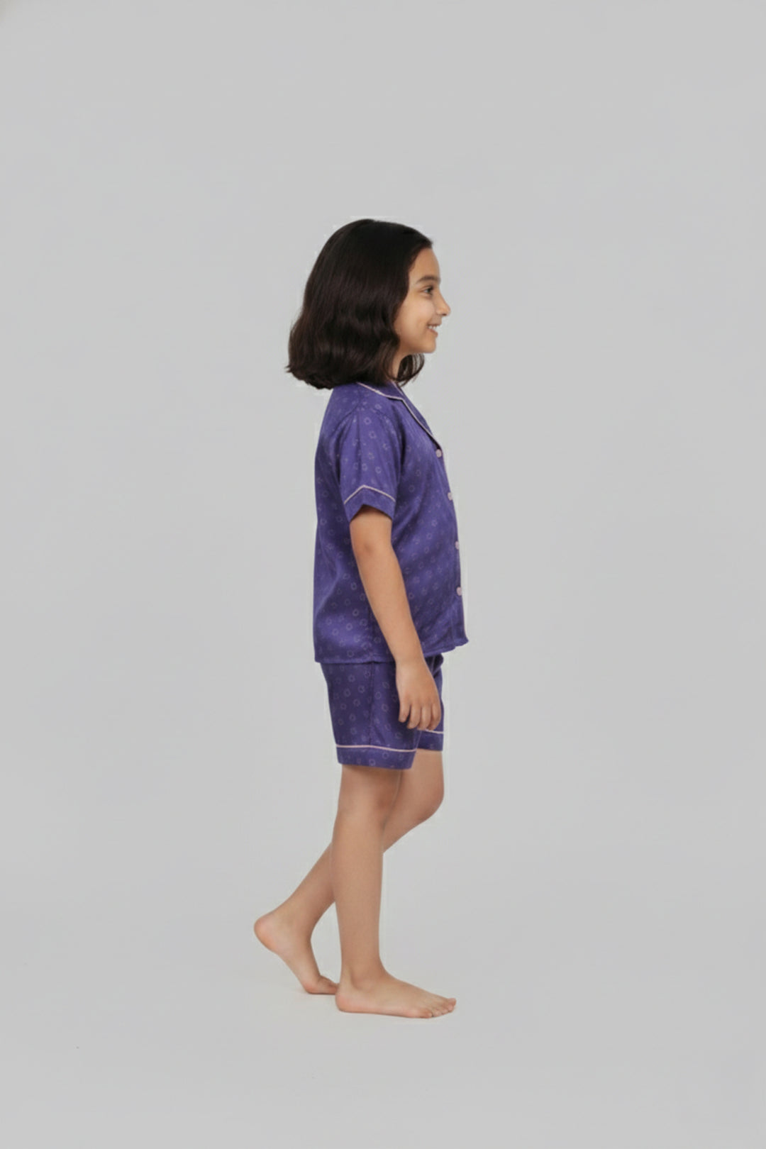 Lavender Love Kids Collared Short Set in Japan Satin