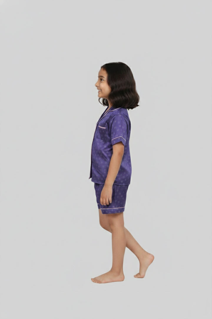 Lavender Love Kids Collared Short Set in Japan Satin