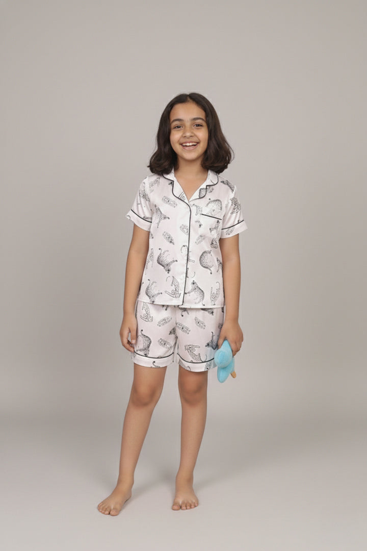 Wild Elegance Kids Collared Short Set in Japan Satin