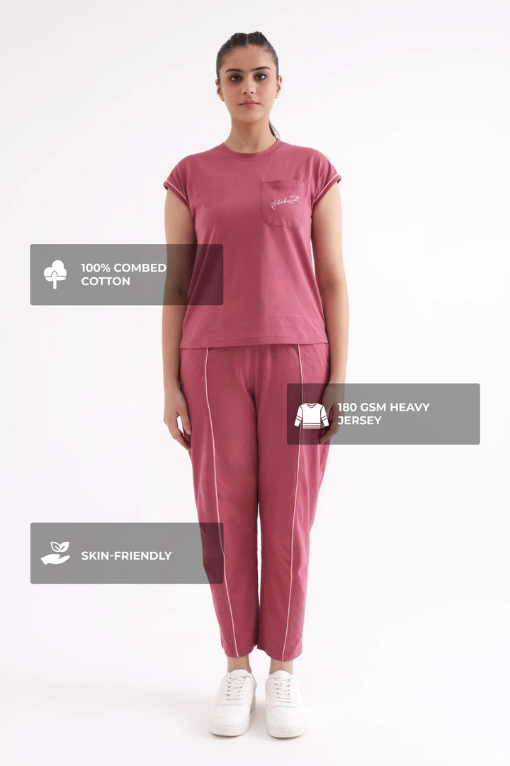 Slumber Jill Everyday Comfort Mauve Wood Cotton Jersey Coord Set