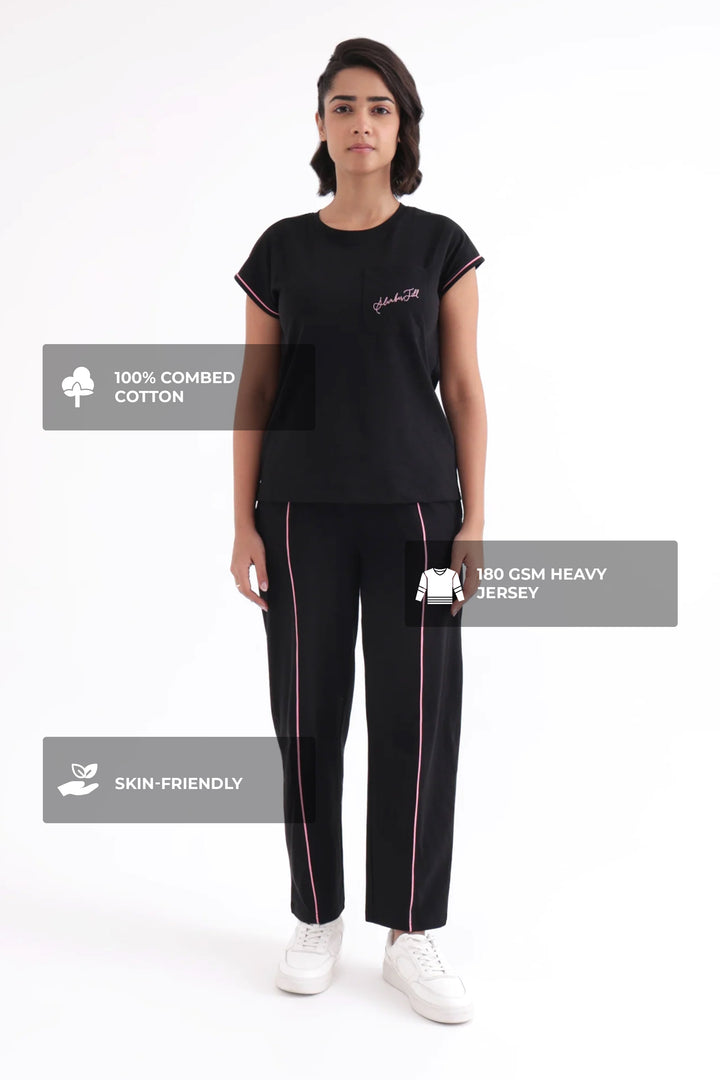 Slumber Jill Everyday Comfort Midnight Black Cotton Jersey Coord Set