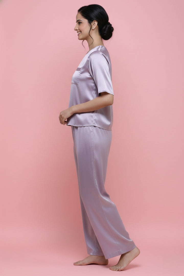 Lilac Haze  Bloom Half Sleeve PJ Set With Pocket