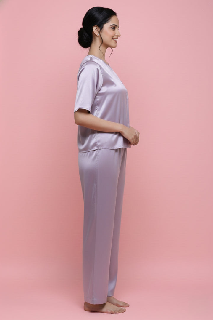 Lilac Haze  Bloom Half Sleeve PJ Set With Pocket