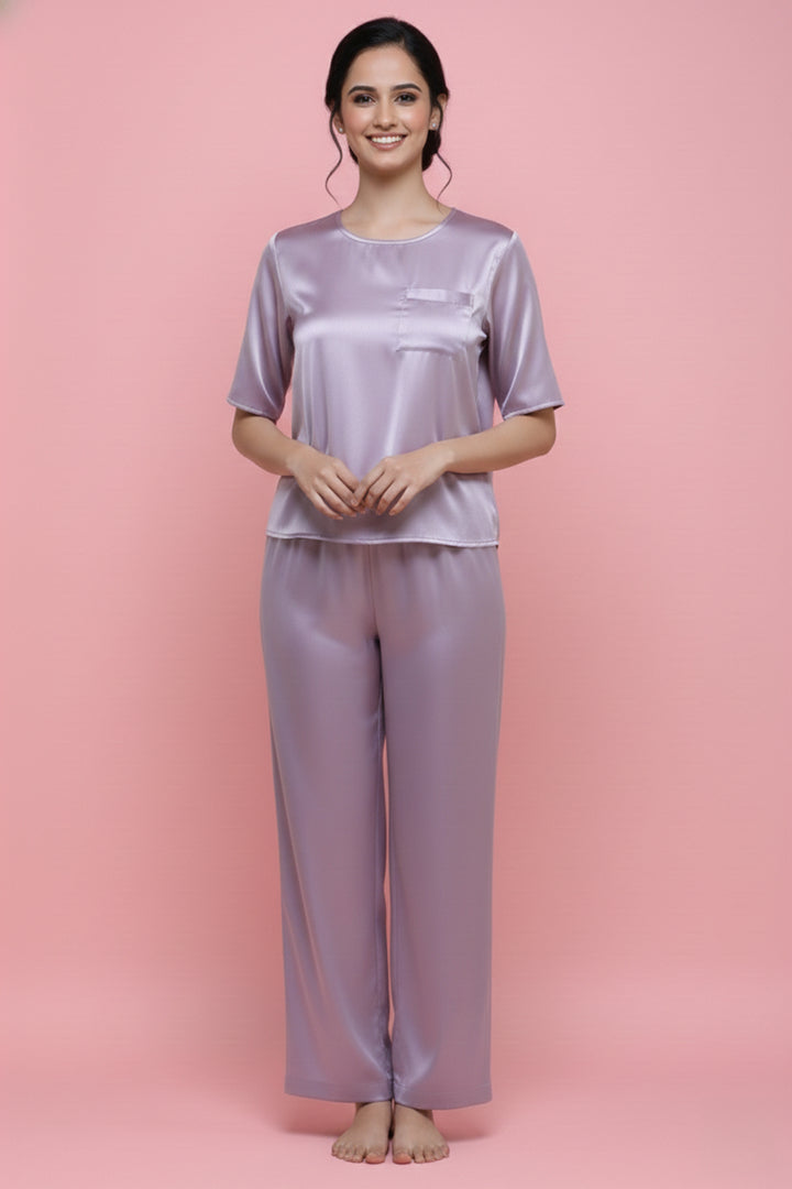 Lilac Haze  Bloom Half Sleeve PJ Set With Pocket