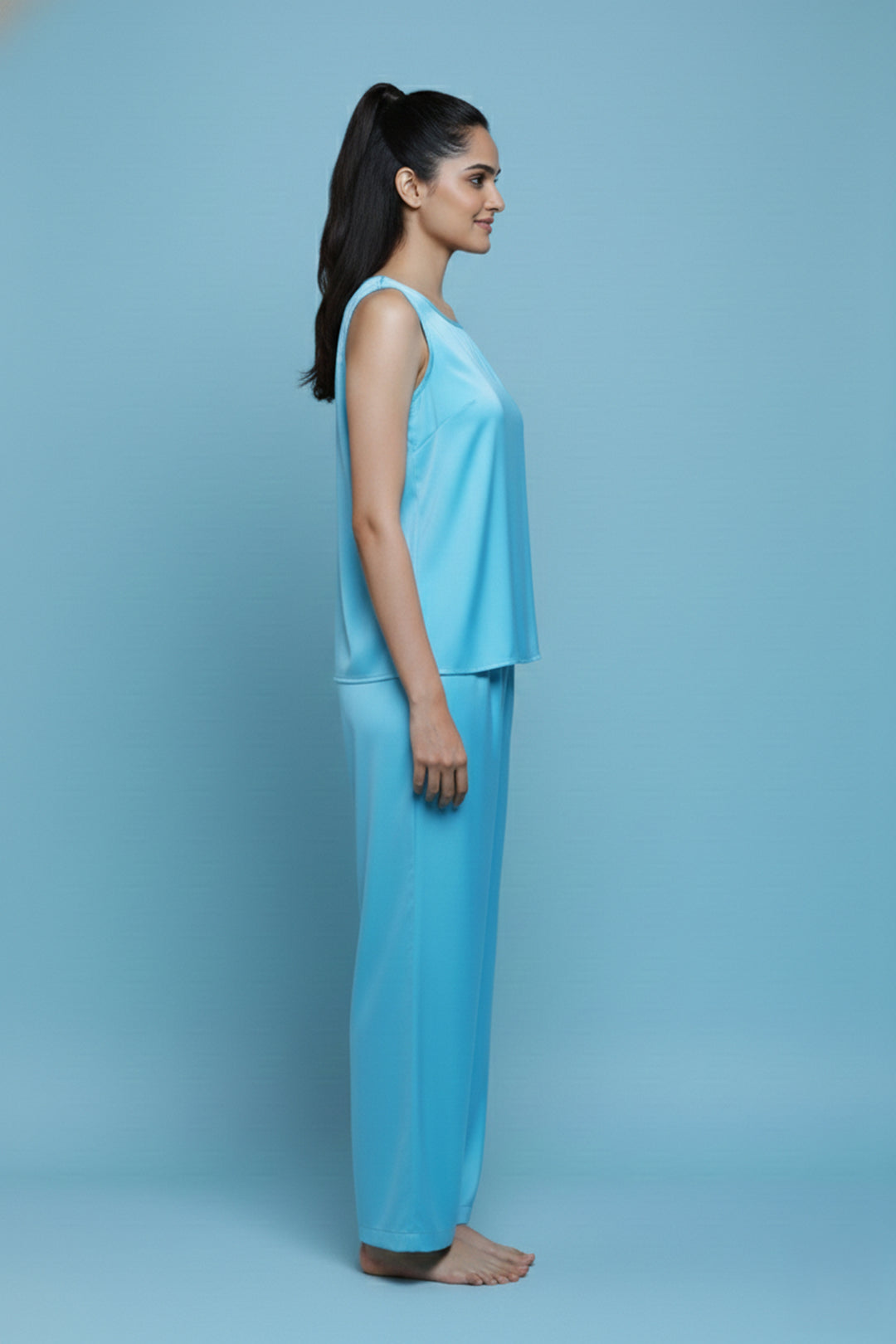 Aqua Bloom  Sleeveless PJ Set With Pocket