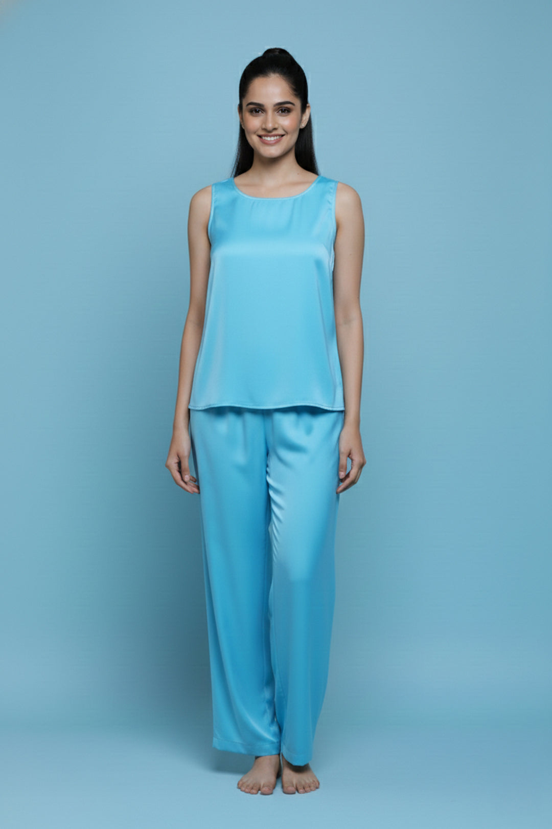 Aqua Bloom  Sleeveless PJ Set With Pocket