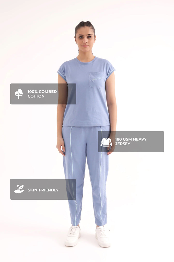Slumber Jill Everyday Comfort Forever Blue Cotton Jersey Coord Set