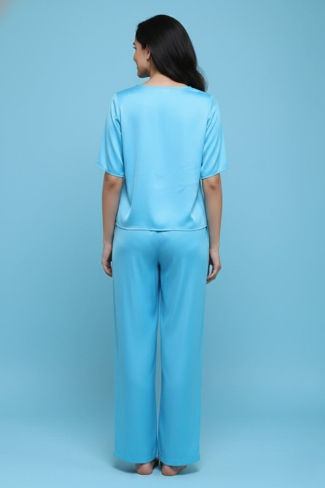 Aqua bloom half sleeve pj set with pocket