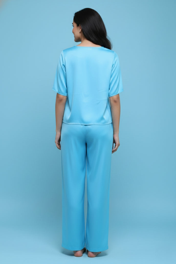 Aqua bloom half sleeve pj set with pocket