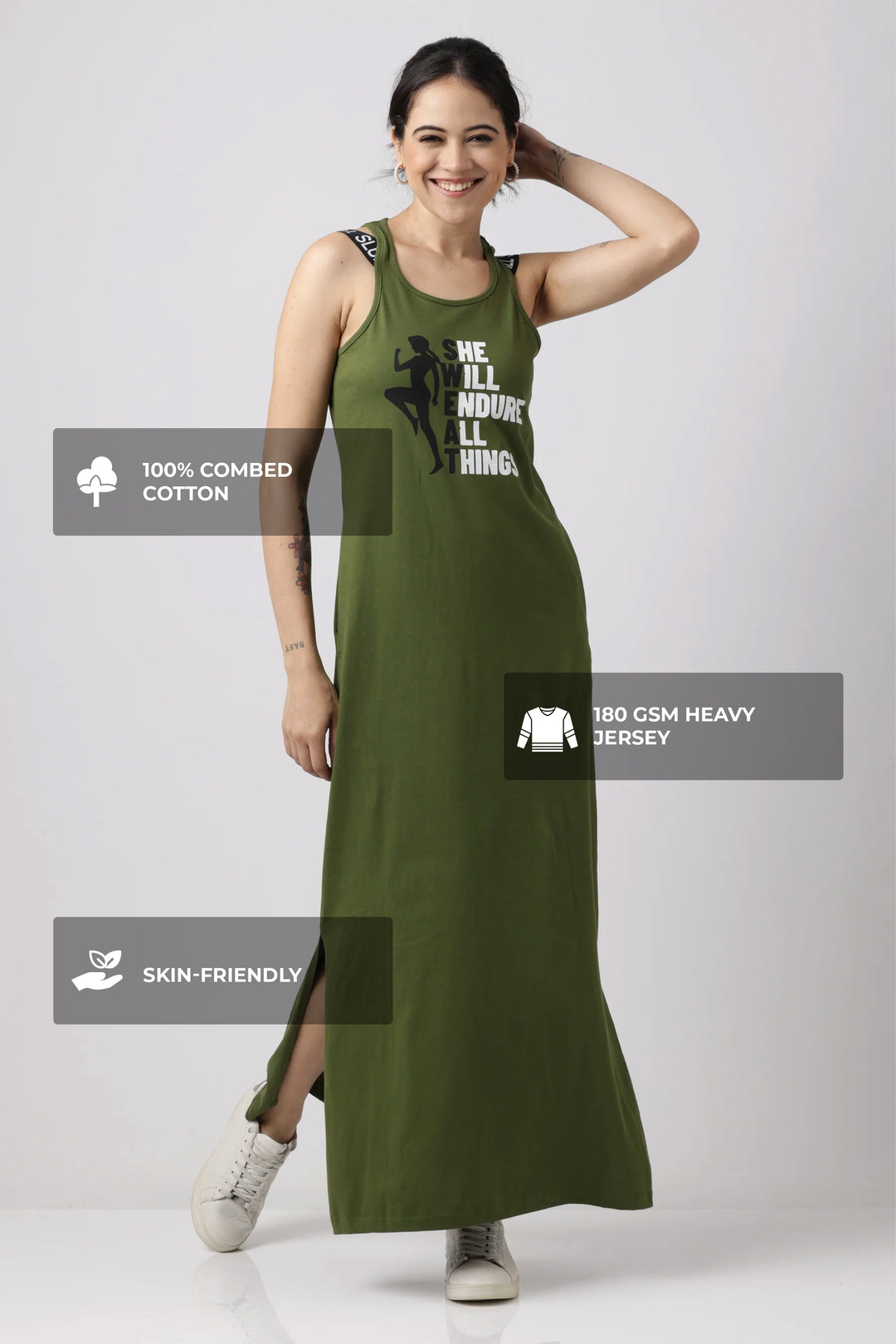 Pesto Greens Sporty Luxe Lounge Dress With Freshon Finish