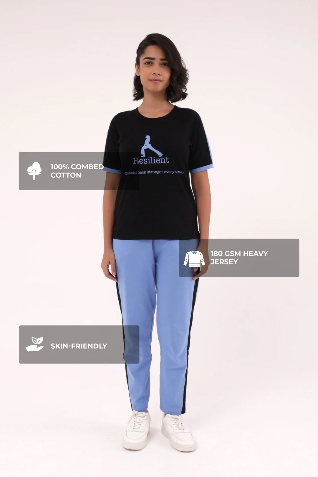 Slumber Jill Active Comfort Black & Blue Cotton Jersey Coord Set