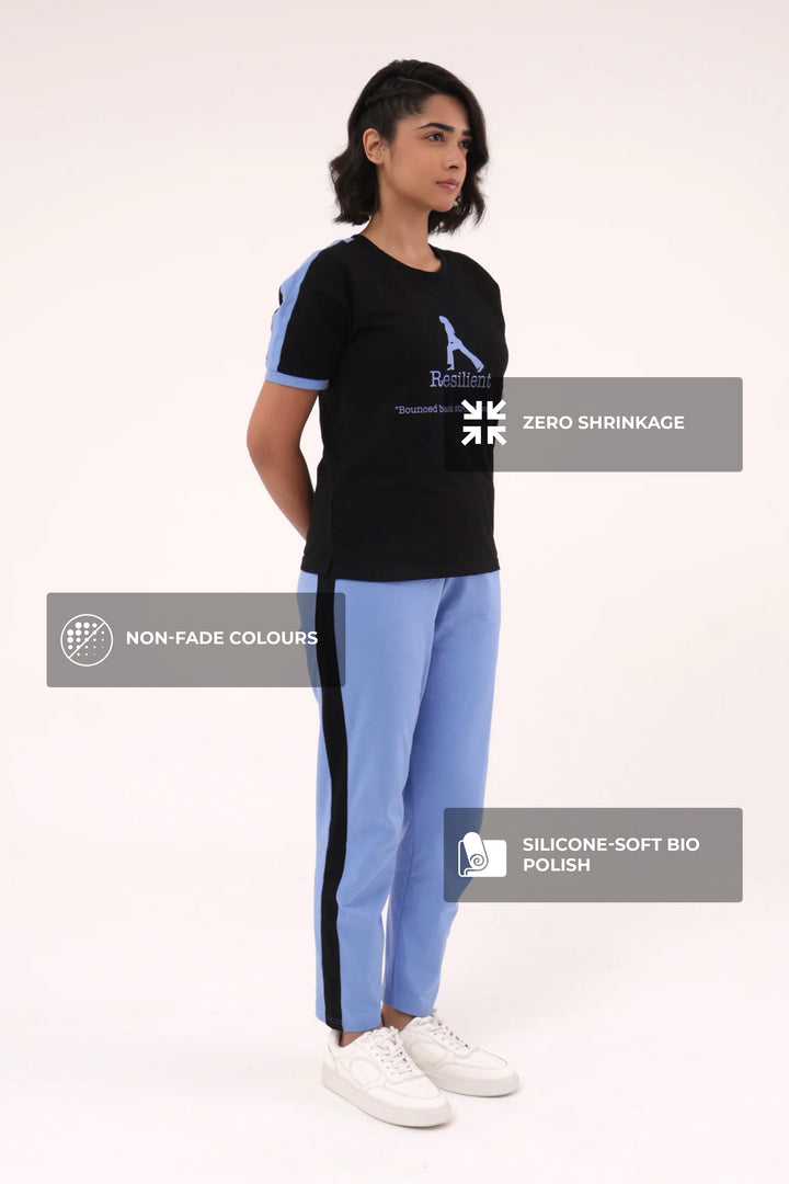 Slumber Jill Active Comfort Black & Blue Cotton Jersey Coord Set