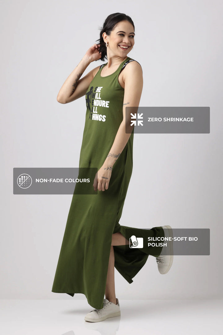 Pesto Greens Sporty Luxe Lounge Dress With Freshon Finish