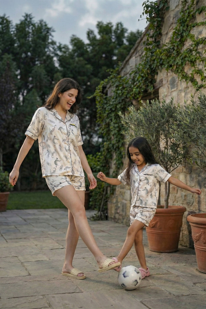 WILD ELEGANCE  MOM AND ME COLLARD SHORT SET IN JAPAN SATIN