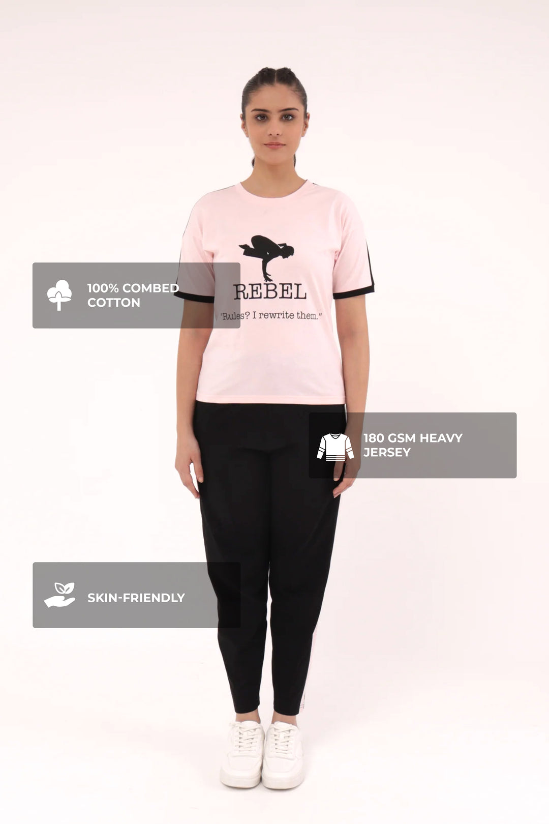 Slumber Jill Active Comfort Black & Pink Cotton Jersey Coord Set