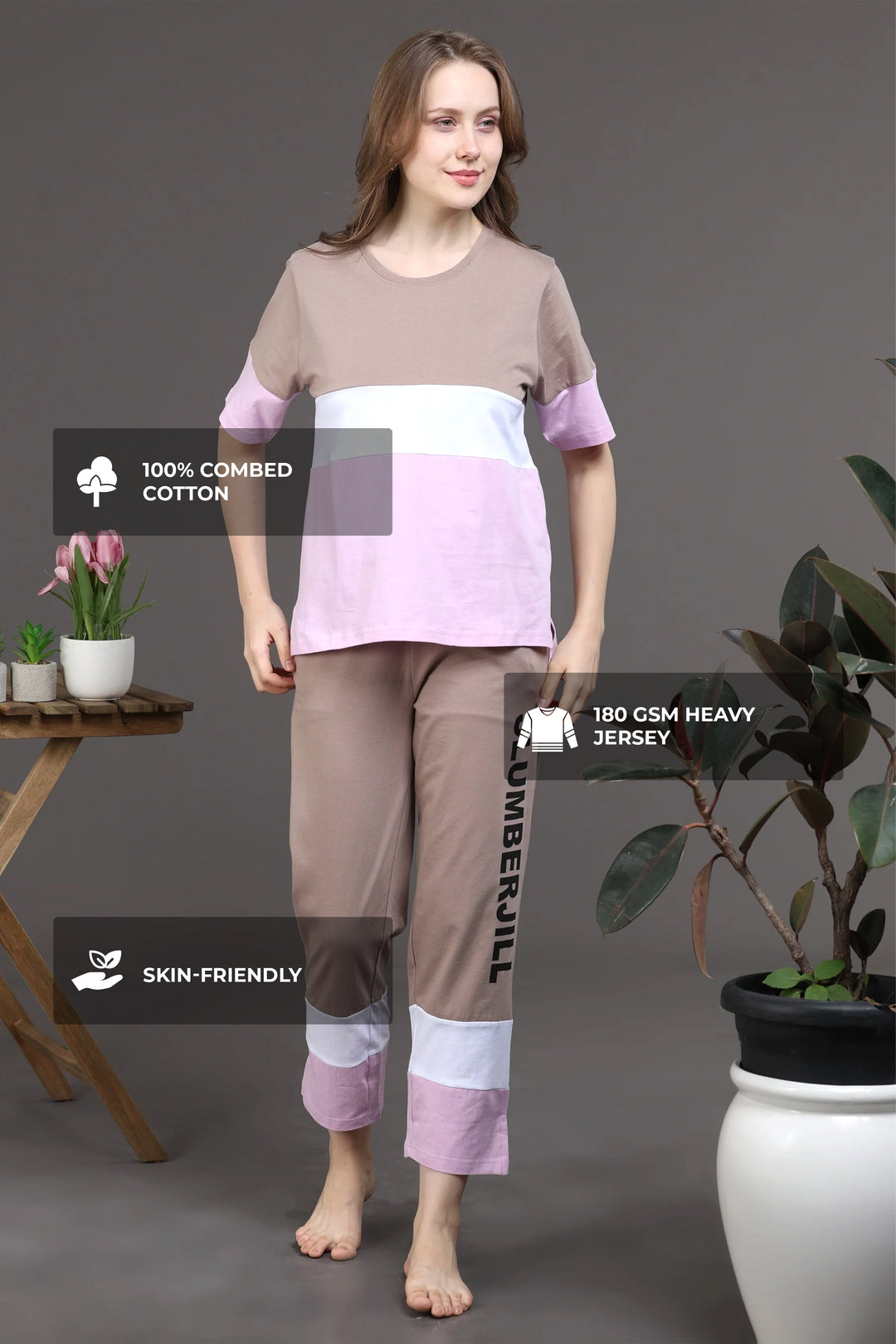 SLUMBER EVERYDAY AMBER GLOW LOUNGE SET MADE OF COTTON